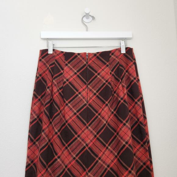 Vintage 90s Briggs New York Red Brown Plaid Midi Skirt High Rise Dark Academia 6 - Picture 6 of 9